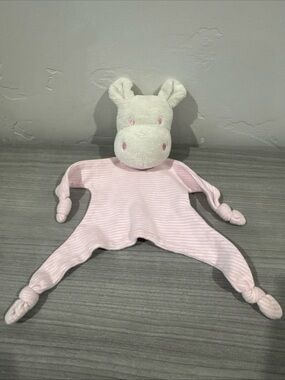 Topo Mini Hippo Knotted Lovey Striped Pink White 9” Stuffed Plush Toy HTF